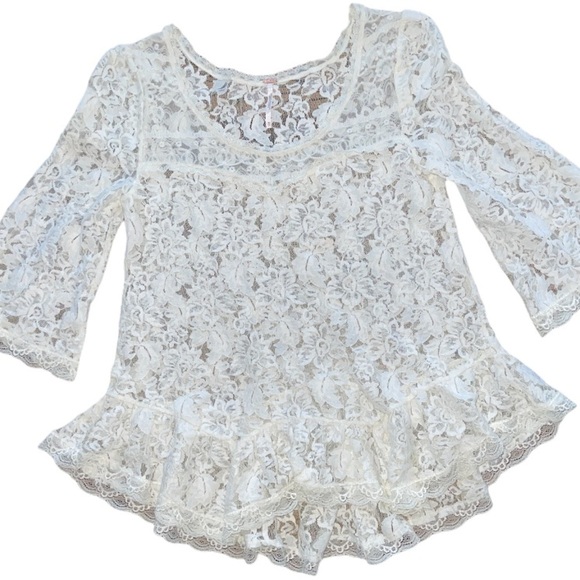 Free People Flowy White Floral Lace Blouse - Picture 7 of 14